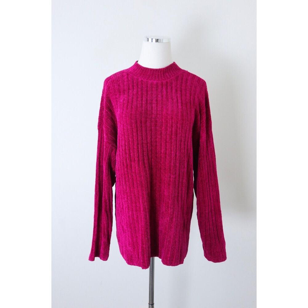 Vintage 1990s Talbots Kids XL Chenille Rib Knit Sweater Rayon Fuchsia Pink - Picture 2 of 10
